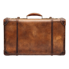 Vintage leather suitcase with metal accents, aged patina, classic travel essential