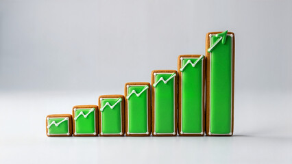 Gingerbread cookies shaped like ascending bar graph with green frosting  