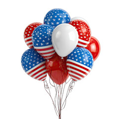 A cluster of festive balloons in red, white, and blue, some with star patterns