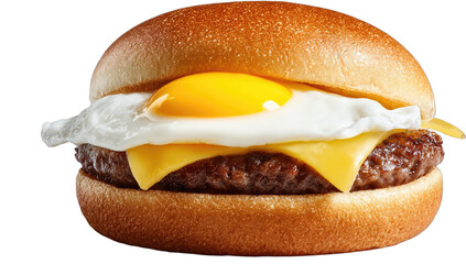 Delicious breakfast sandwich with fried egg, melted cheese, and juicy patty