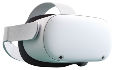 Virtual reality headset matte white modern design futuristic style head strap minimal sleek soft light closeup technology accessory breathes excitement and curiosity, isolated