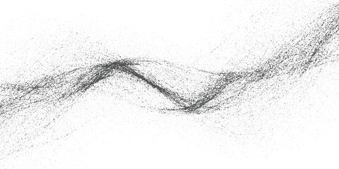 Fototapeta premium Dark grey abstract wave pattern composed of tiny dots and lines on white background texture