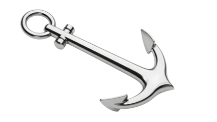 Silver anchor with ring isolated on a transparent background metal nautical