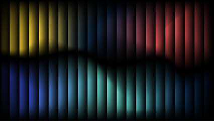 Abstract Dark Gradient Background with Vertical Light Stripes and Soft Glow in Multicolor Neon Tones. 