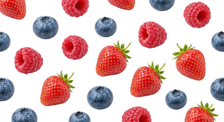 Fresh berries arranged on a white background during daylight for a healthy snack or dessert idea