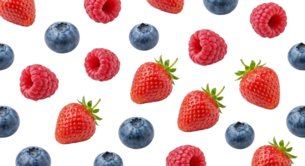 Fresh berries arranged on a white background during daylight for a healthy snack or dessert idea