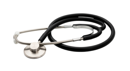 Stethoscope resting on a flat surface showing medical equipment used for health checks