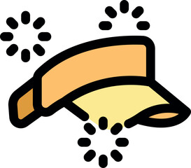 Sun visor cap surrounded by sparkling icons, representing cleanliness, freshness, and good hygiene