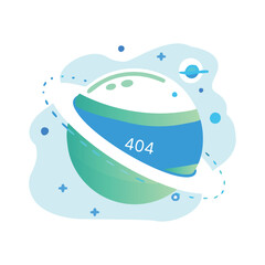 Creative 404 error page illustration featuring a green and blue planet with rings in outer space for website maintenance and technical issues © 星 陈