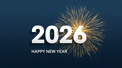 Celebrate the arrival of 2026 with a brilliant golden firework explosion against a dark blue background