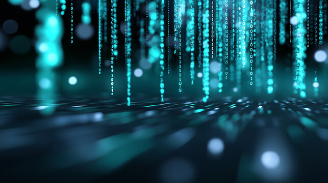 Abstract digital background with glowing binary code representing data and technology.
 - Powered by Adobe