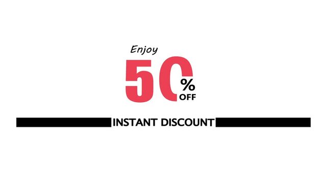50% off instant discount and bonus animation. Promotion Badges for Sale Banners and white background. Sale discount 50% percent logo animation.