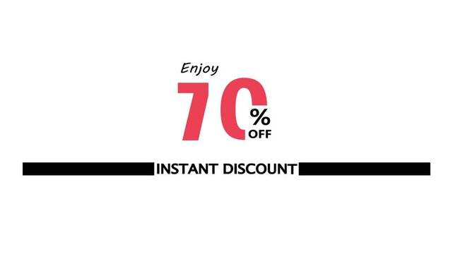 70% off instant discount and bonus animation. Promotion Badges for Sale Banners and white background. Sale discount 70% percent logo animation.