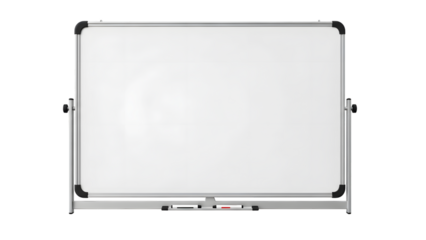 Whiteboard with marker and stand isolated on a transparent background office education