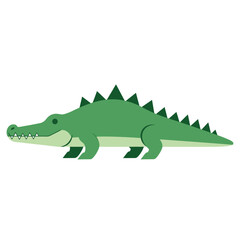 Obraz premium Illustration of a green crocodile with a white background, side view.
