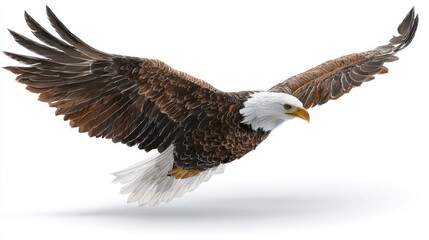 Obraz premium Soaring eagle with wings spread against white background for design