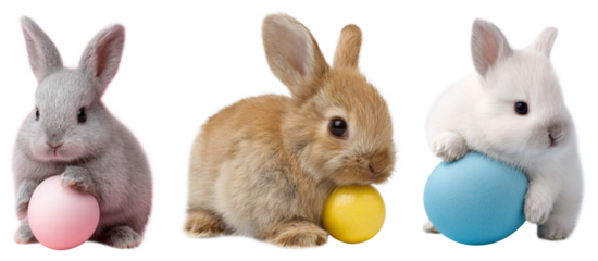 Adorable Trio of Baby Bunnies with Pastel Easter Eggs: A Charming Spring Celebration Image