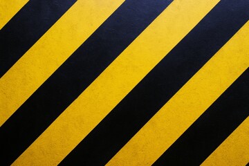 Yellow and black diagonal hazard stripes on rough textured industrial surface background, symbolizing caution and safety concept in workplaces. Ai generative