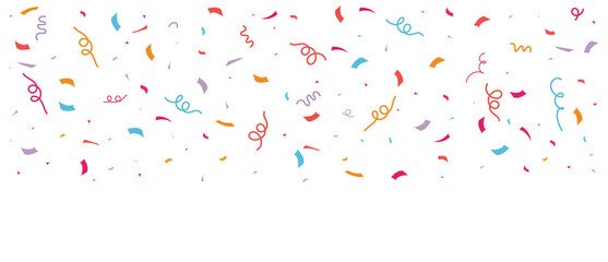 Colorful confetti border frame seamless pattern, festive geometric paper shapes for birthday party, celebration invitation, event decor, surface pattern design vector