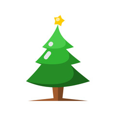 Green christmas tree with yellow star icon flat vector design