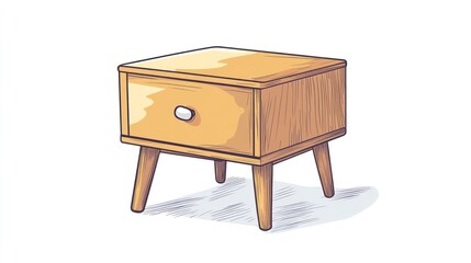 Wooden nightstand illustration on white background for interior design