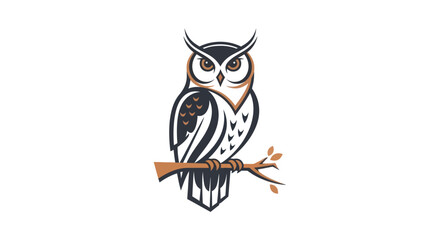 Obraz premium Stylized owl perched on branch illustration on white background