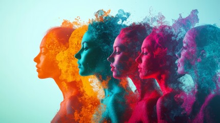 A stunning blend of colors captures the essence of transformation. Each profile exudes a unique energy. This artwork evokes movement and creativity. Generative AI