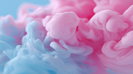 Naklejka premium Soft pastel pink and blue ink clouds blending smoothly in water to create an elegant abstract background. 