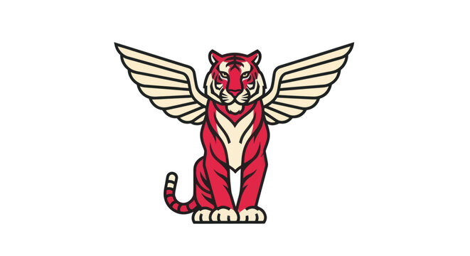 Stylized red tiger with wings illustration on white background