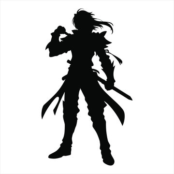 Fierce Anime Fighter in Battle Cry Stance Silhouette