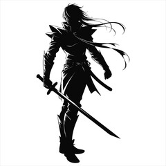 Mysterious Anime Fighter with Scarf and Sword Silhouette