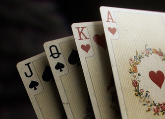 Vintage Royal Playing Cards Closeup Dark Background