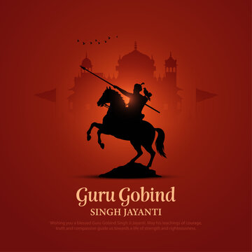 happy guru gobind singh jayanti silhouette vector illustration design.