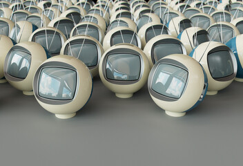 Vintage Futurism Sphere TVs 3D Render Isolated