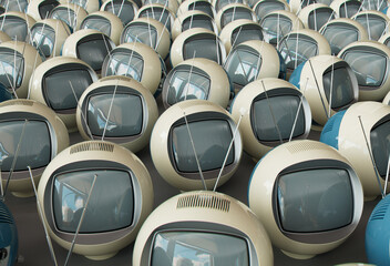Vintage Futurism Sphere TVs 3D Render Isolated