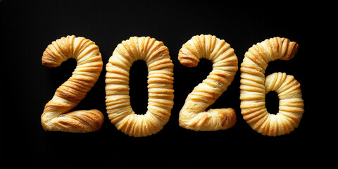 Golden Pastry Numbers 2026 on Dark Background