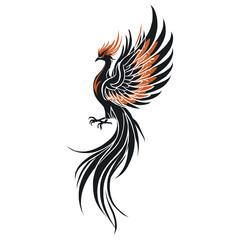 Obraz premium Stylized Phoenix Bird Tattoo Design with Black and Orange Accents