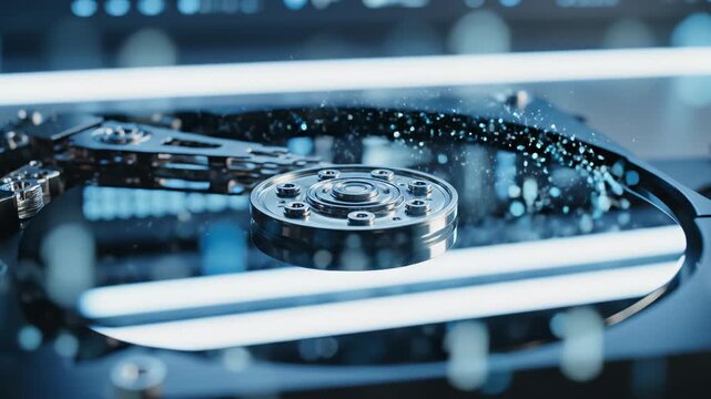 Closeup of a hard disk drive