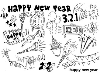 Happy New Year illustration and doodle  vector