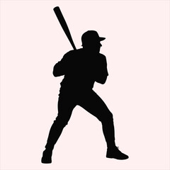 Professional Baseball Player Silhouette Standing with Bat Ready to Hit