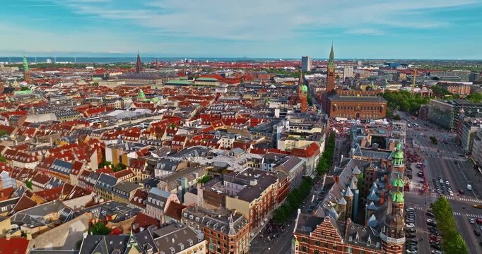 Aerial view over the old city center of Copenhagen, Denmark