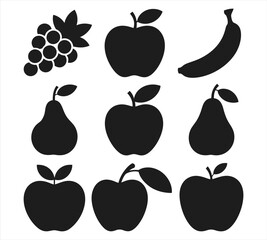 Diverse Fruit Silhouette Vector Icons for Healthy Lifestyle Graphics