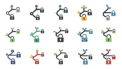Fototapeta premium Blockchain security and network protection with padlock icons.
