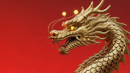 Dragon Dance Background With Ornate Dragon Head Ornament and Traditional Scale Patterns