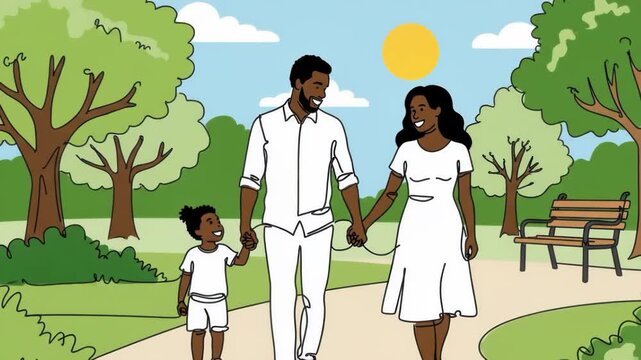 Illustration of happy black family holding hands against blue background