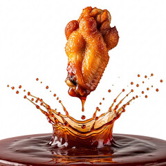 Crispy Chicken Wing Splashing into Sauce