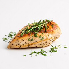 Grilled Chicken Breast with Herbs Isolated on White Background