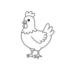 Cute Chicken Coloring Page for Kids, Animal Line Art Illustration