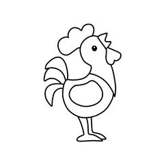 Cute Chicken Coloring Page for Kids, Animal Line Art Illustration