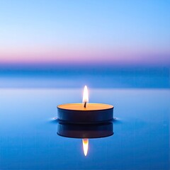 Fototapeta premium Single candle floats on tranquil water, serene colors